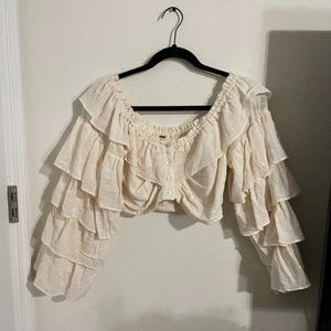 NWT Free People Off the Shoulder Ruffled Sleeve Crop Top